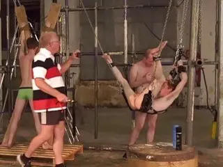 Two twinks tied up for gay domination and a foursome