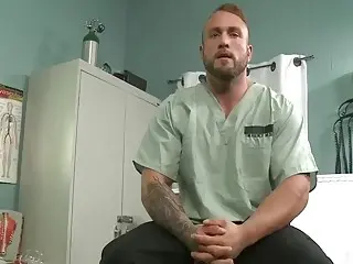 Burly nurse takes a break from work for masturbation